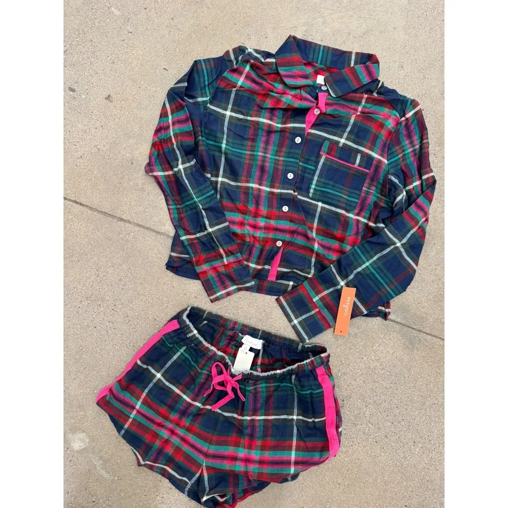 Colsie Plaid Pajama Set Button Up Top Shorts Lounge‎ Sleepwear XS
